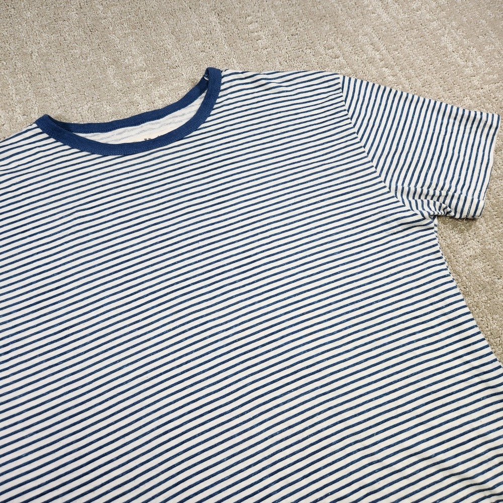 Mollusk Hemp Shirt Men Medium California Surf Blue Striped Minimal Natural